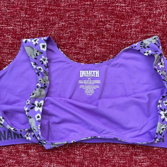 Duluth Trading Co Buck Naked Bralette Womens XL Purple Floral Raccoon Print - Picture 2 of 3